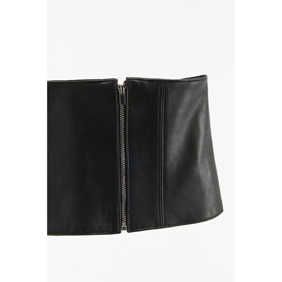 ZARA Black 100% Genuine Leather Zipper Stretch Wide Waist Corset Belt, Size M - Picture 12 of 14